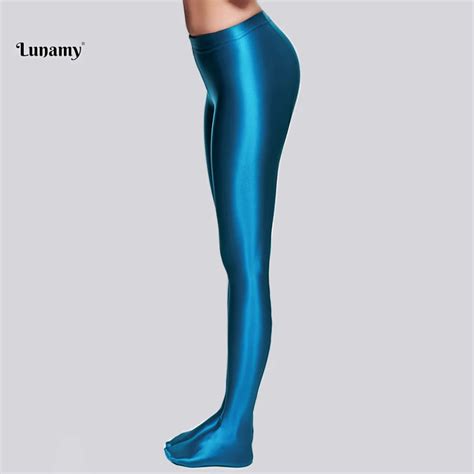 Lunamy Satin Glossy Opaque Pantyhose Sexy Stockings Shiny Yoga Leggings Sport Women Fitness