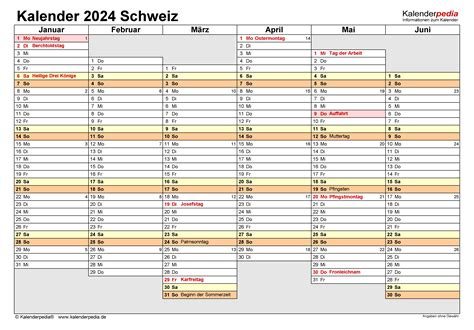 Kalender 2024 Schweiz In Excel Zum Ausdrucken