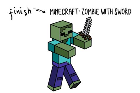 How To Draw A Minecraft Zombie With Sword Step By Step For Kids
