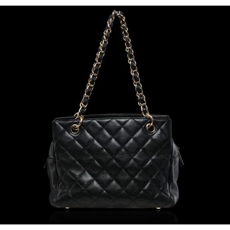 Authentic Chanel Black Quilted Caviar Skin Leather Bag