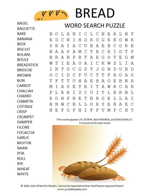 Bread Word Search Puzzle Puzzles To Play
