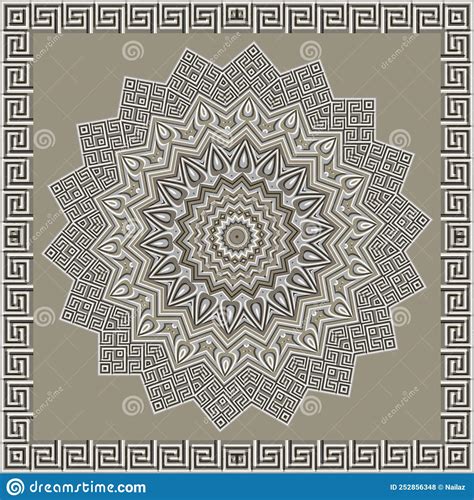 Textured Zigzag Mandala With Square Frame Borders Greek Embossed