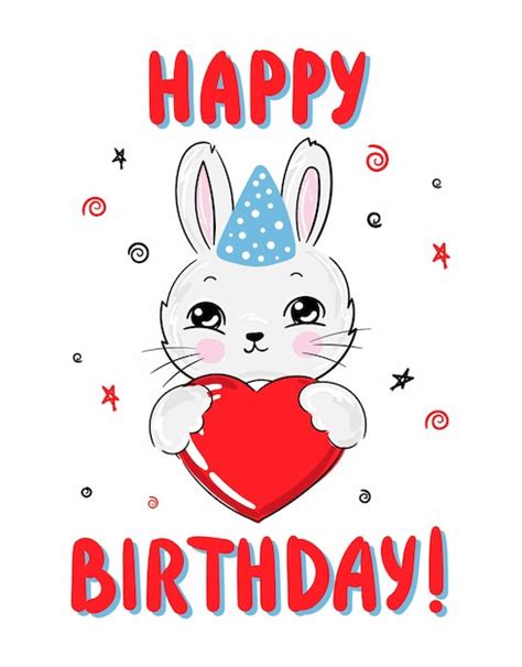 Premium Vector Happy Birthday Greeting Card With Bunny And Heart