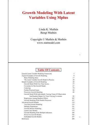 Growth Modeling With Latent Variables Using Mplus Ucla