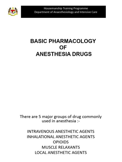 Basic Pharmacology Of Anaesthesia Drugs Part I Pdf