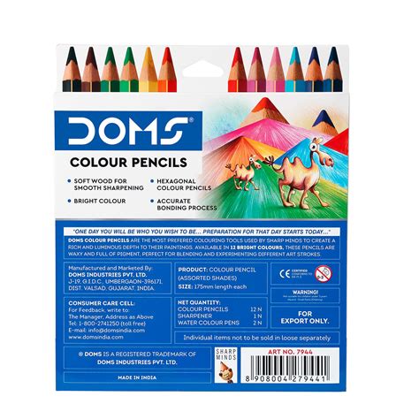 Doms Mega Triangle Colour Pencils Display Box 12 Shades Stationery Nest