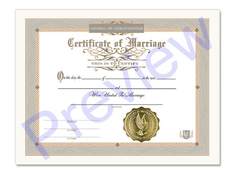 Classic Marriage Certificate Universal Life Church