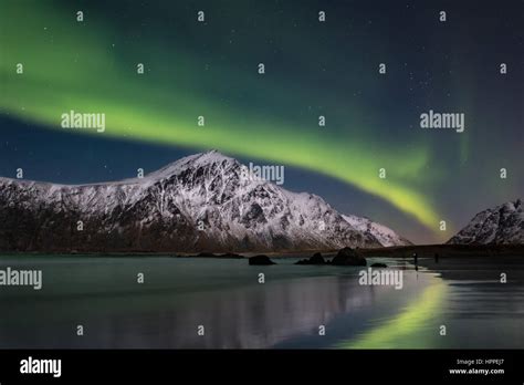 Aurora Borealis Over Lofoten Islands Norway Europe Stock Photo Alamy