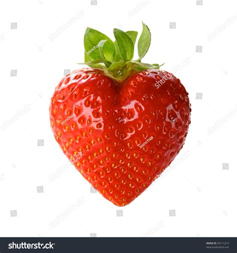A Heart Shaped Strawberry Isolated On A White Background Stock Photo