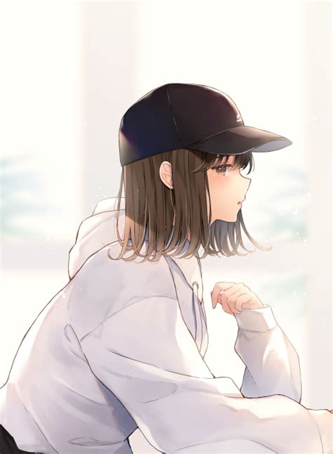 Black Cap White Hoodie Original Cool Anime Girl Anime Love Anime