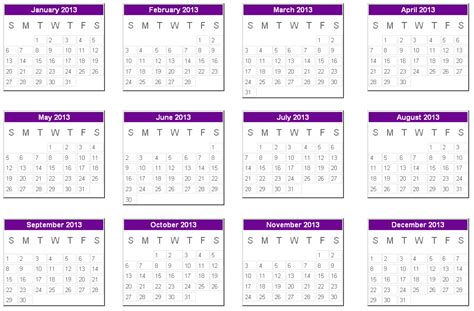 Printable Yearly Calendar 2013 Printable Hub