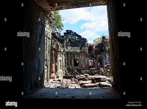 Historic Building In Angkor Wat Thom Cambodia With Devatas Carvings