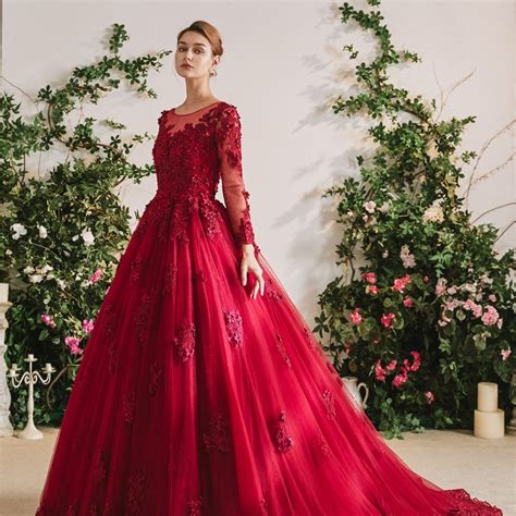 Dark Red Ball Gown Colorful Wedding Dress Adela Designs