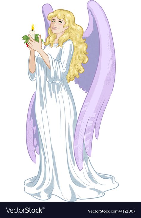 Beautiful Caucasian Female Angel With Candle Vector Image