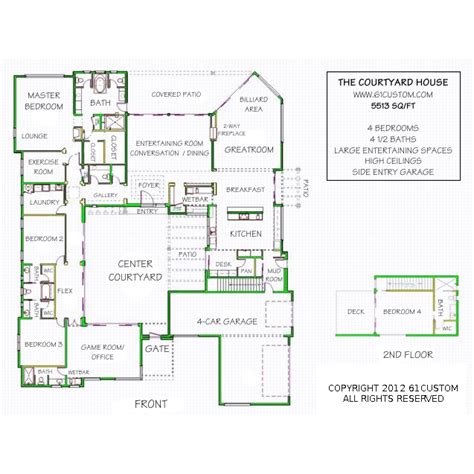 Many american houses with photos of facades and therefore, traditionally, americans prefer a convenient layout, leaving the appearance of the house in the background. COURTYARD 5513 - FLOORPLAN---mod home with center ...