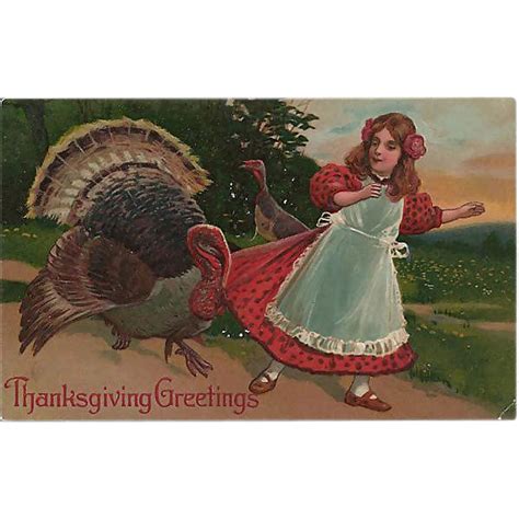 thanksgiving postcard naughty turkey pulling on girl s dress from antique ables on ruby lane