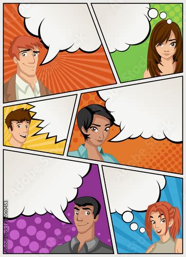 Comic Book Page With People Talking Comic Strip Background With Speech Bubbles Vintage Art