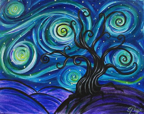 Funky Tree Starry Night Painting By Emily Page Pixels