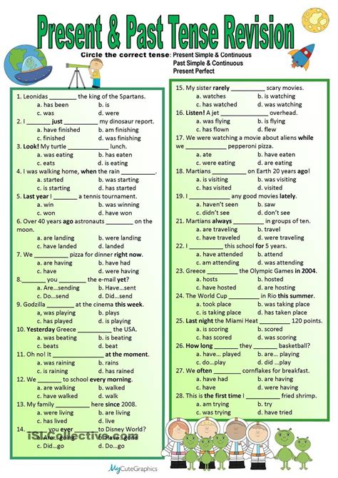 Revision Present Or Past Simple Tense English Esl Worksheets For