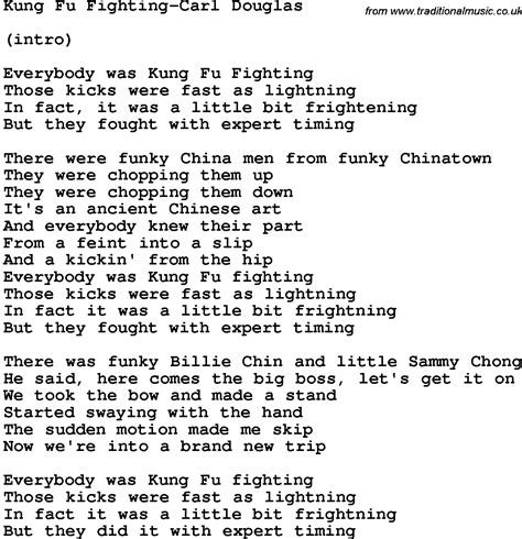 Novelty Song Kung Fu Fighting Carl Douglas Lyrics