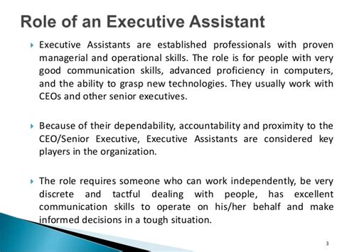 The executive assistant to the ceo is responsible for providing comprehensive support to the ceo, board of directors, and executive team and managing the organization's office operations, including working remotely with the washington state opportunity scholarship (wsos) team. How to become an indispensable Executive Assistant