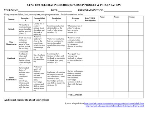 Peer Rating Rubric For Group Activity