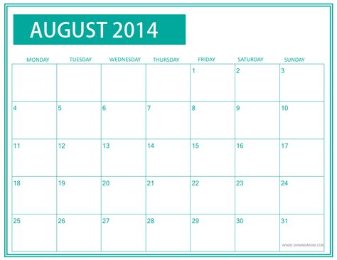 Fresh Designs August 2014 Calendar By Shining Mom