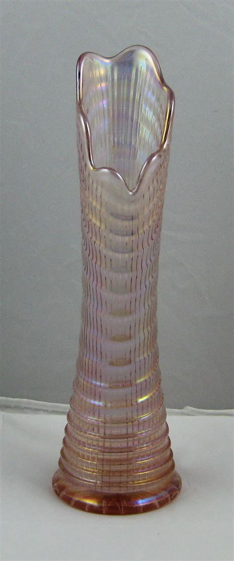 Imperial Pink Ripple Carnival Glass Swung Vase Carnival Glass