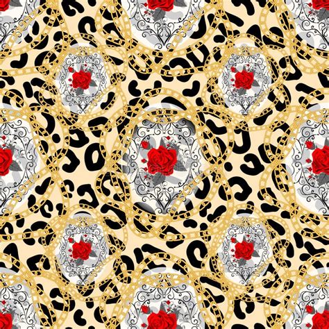 Seamless Pattern With Leopard Print And Roses Vector Background With