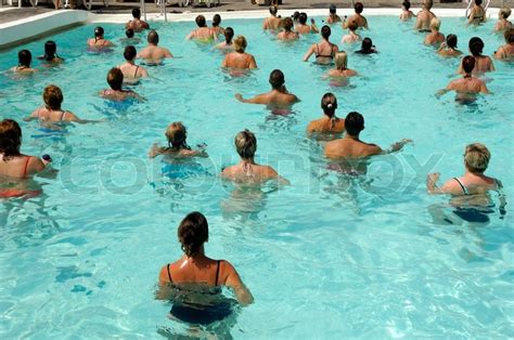 People Are Doing Aerobic In Pool Stock Image Colourbox