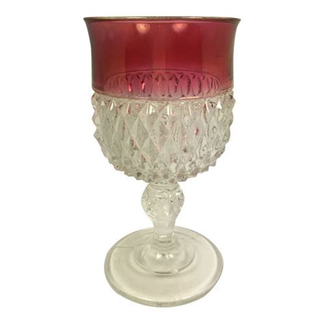 Water Goblets Diamond Point Ruby Band By Indiana Glass S 12 Vintage Grace