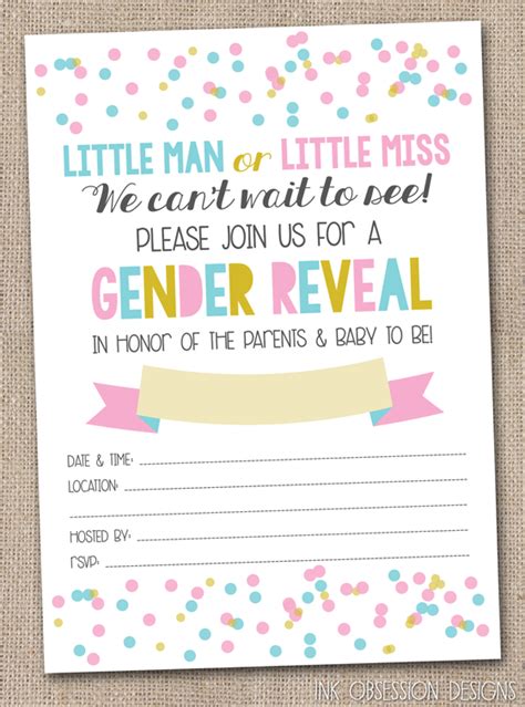 ink obsession designs gender reveal party printable invitations and more