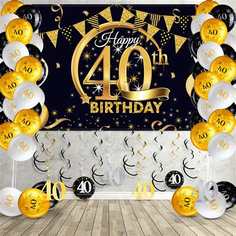 Buy Happy 40th Birthday Party Decorations Kit Black And Gold Glittery