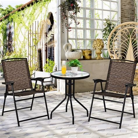3pc Bistro Set Patio Furniture Garden Round Table And Folding Chairs