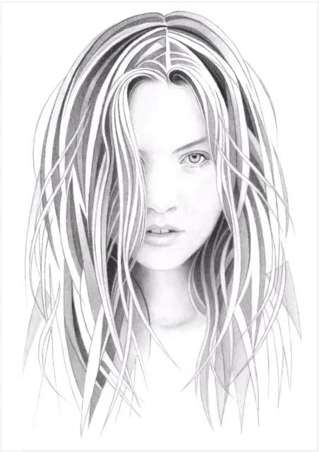 Original A4 Female Portrait Pencil Drawing Stylized Semi Abstract 78