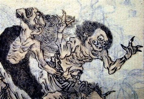 Depiction Of Two Oni 鬼 Demons In Japanese Folklore By Katsushika