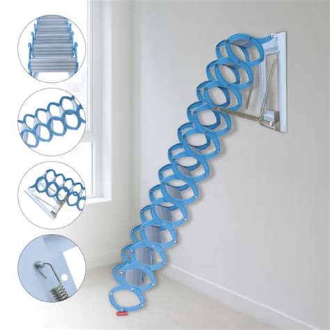 Attic Ladder Foldable Pull Down Loft Stairs 12 Steps Wall Mounted Blue