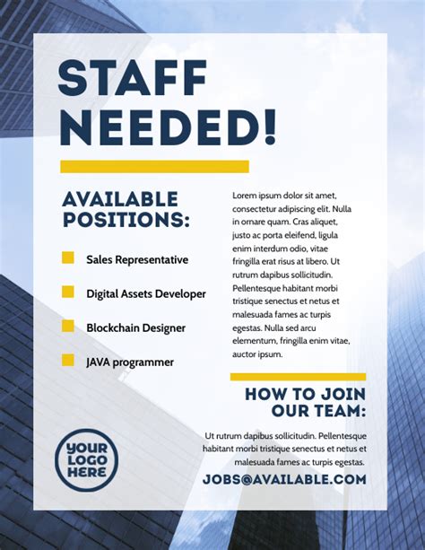 Copy Of Staff Needed Hiring Poster Flyer Template Postermywall