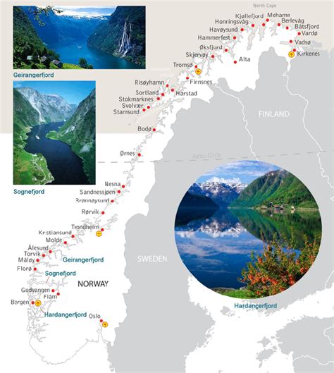 Map Of Norway Fjord And Cities Oslo Glacier Flam Hardangerfjord Bergen