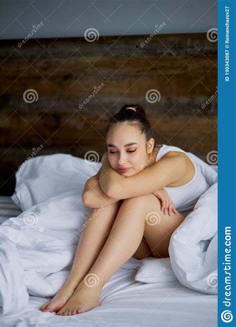 Cute Woman Enjoys Time On Bed In The Morning Stock Image Image Of Closed Disturbed