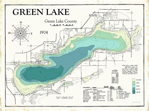 Green Lake Map Wisconsin 1974 Digital Art By Jean Plout Pixels