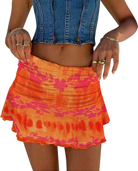 Mini Ruffled Skirts For Women Summer Cute Beach Skirt Floral Sexy Folds Club Skirts