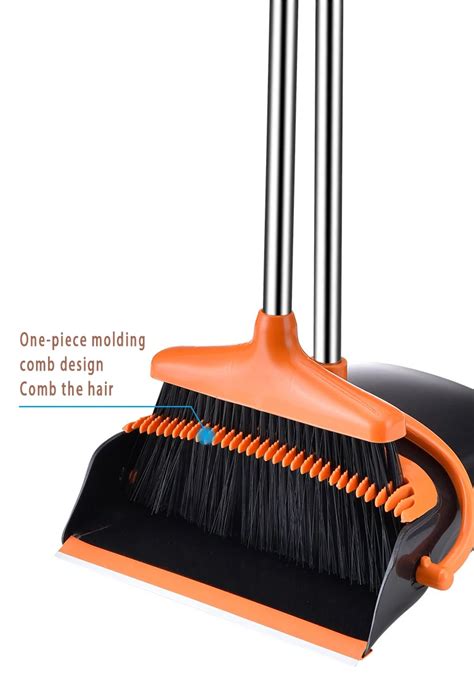 Broom And Dustpan Comb Set For Home Super Long Handle Upright Standing