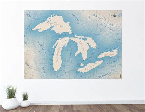 Mural Of The Great Lakes Wall Art Map Decal 60x42 Etsy