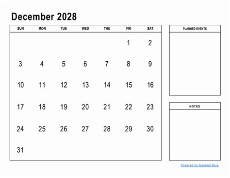 December 2028 Monthly Calendar Pdf Word Excel