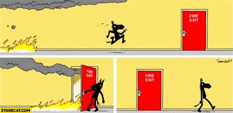 Fire Exit Door For The Fire To Exit The Building Comic