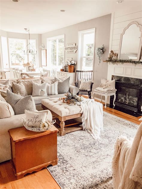 A Neutral And Cozy Cottage Farmhouse Fall Home Tour Farm House Living Room Fall Living Room