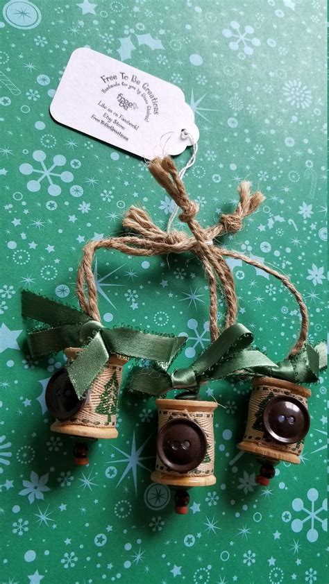 Christmas Ornament Vintage Wooden Spools With Burlap Etsy