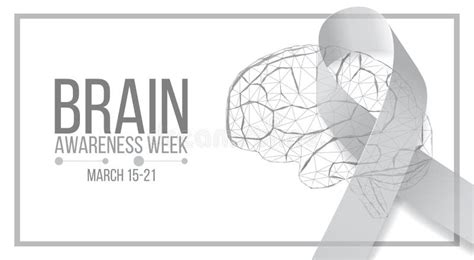 Brain Awareness Week Concept Banner Template With Low Poly Brain Grey