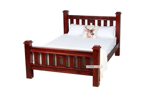 Cottage Hill Solid Pine Bed Frame In Queen Size Wine Red Colour
